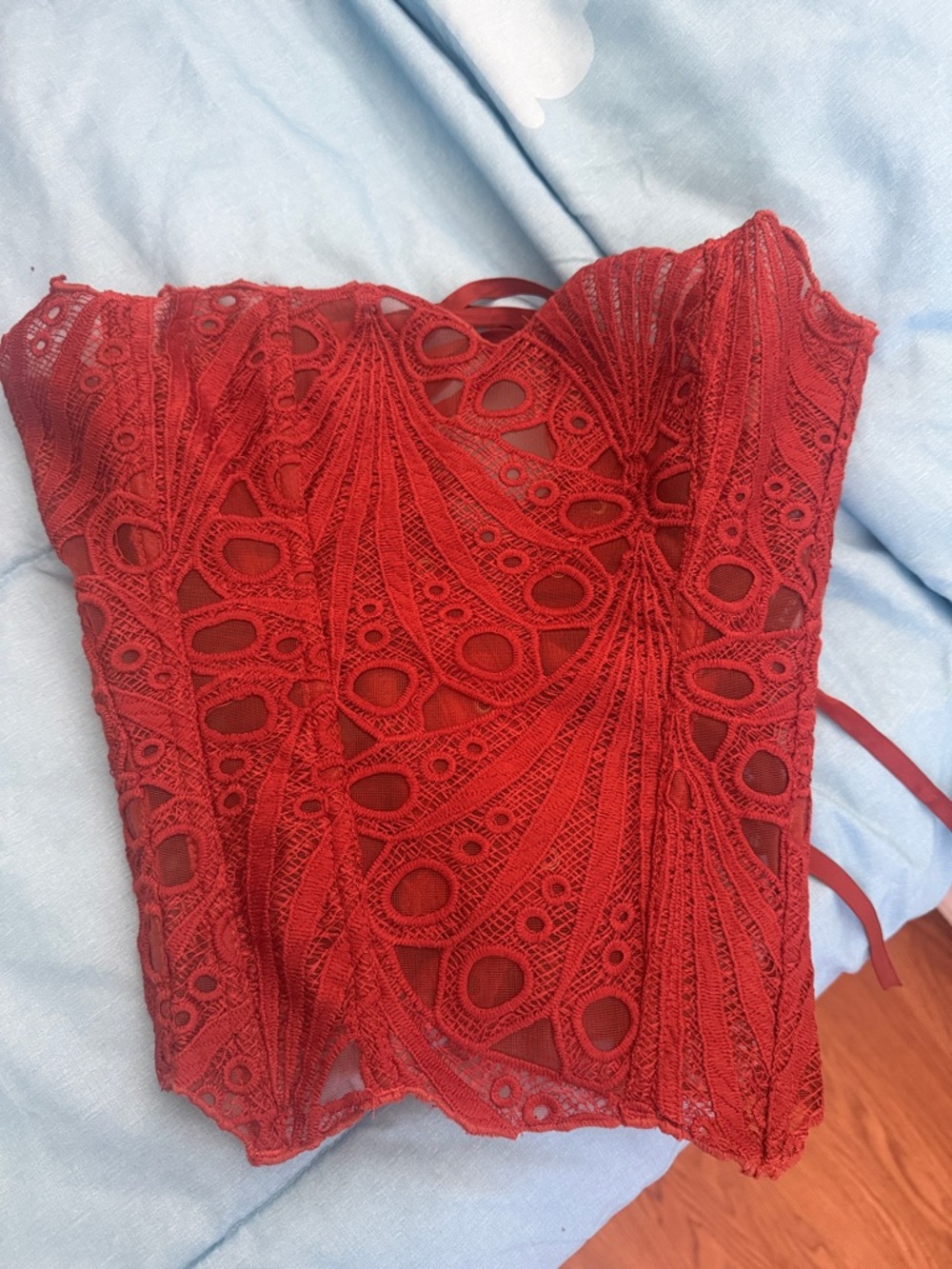 Red Lace Strapless Bustier Top